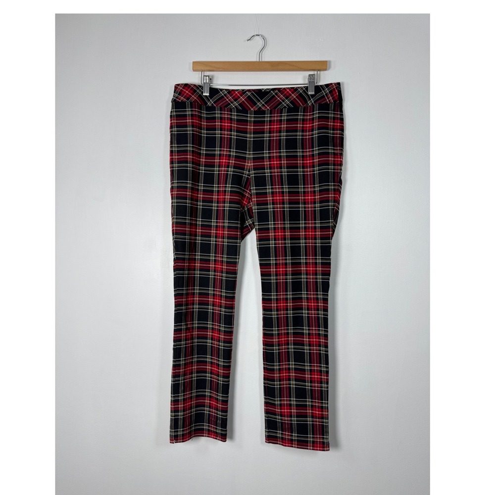 Dark Academia Charlie B Womens 12 Plaid Pants Red Black Tartan Straight Leg